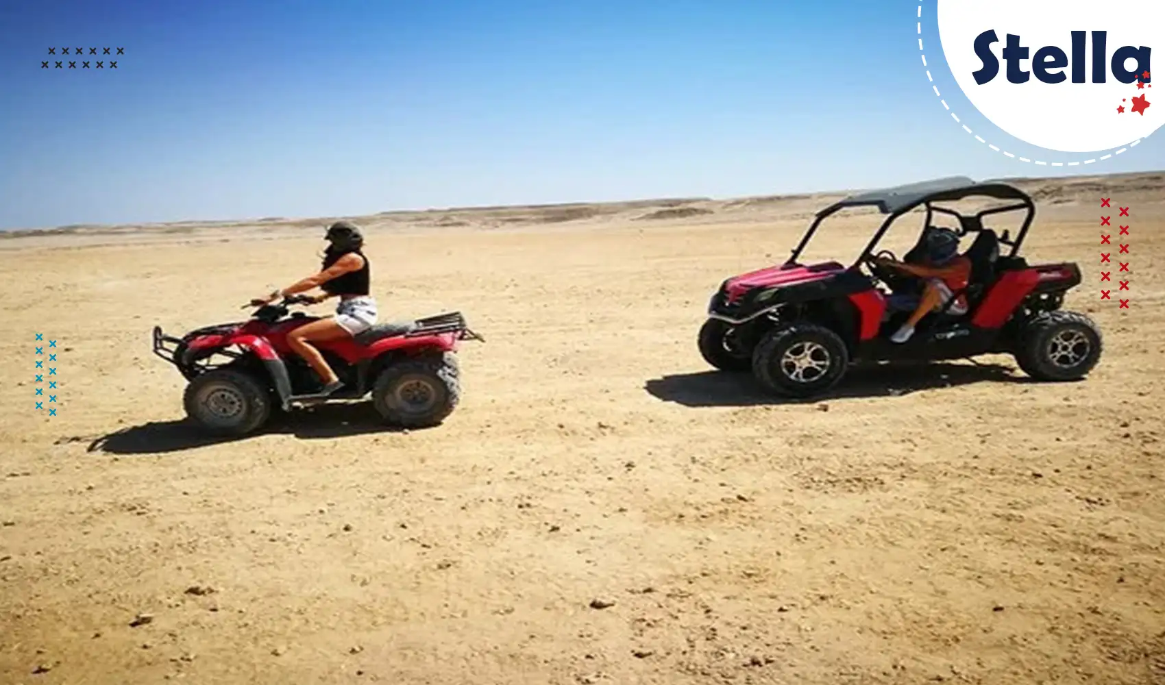 Erleben Sie alles auf einmal: Jeep-Tour, Quad-Fahrt, Kamelritt und Abendessen beim Beduinenlager – das ultimative Wüstenabenteuer.